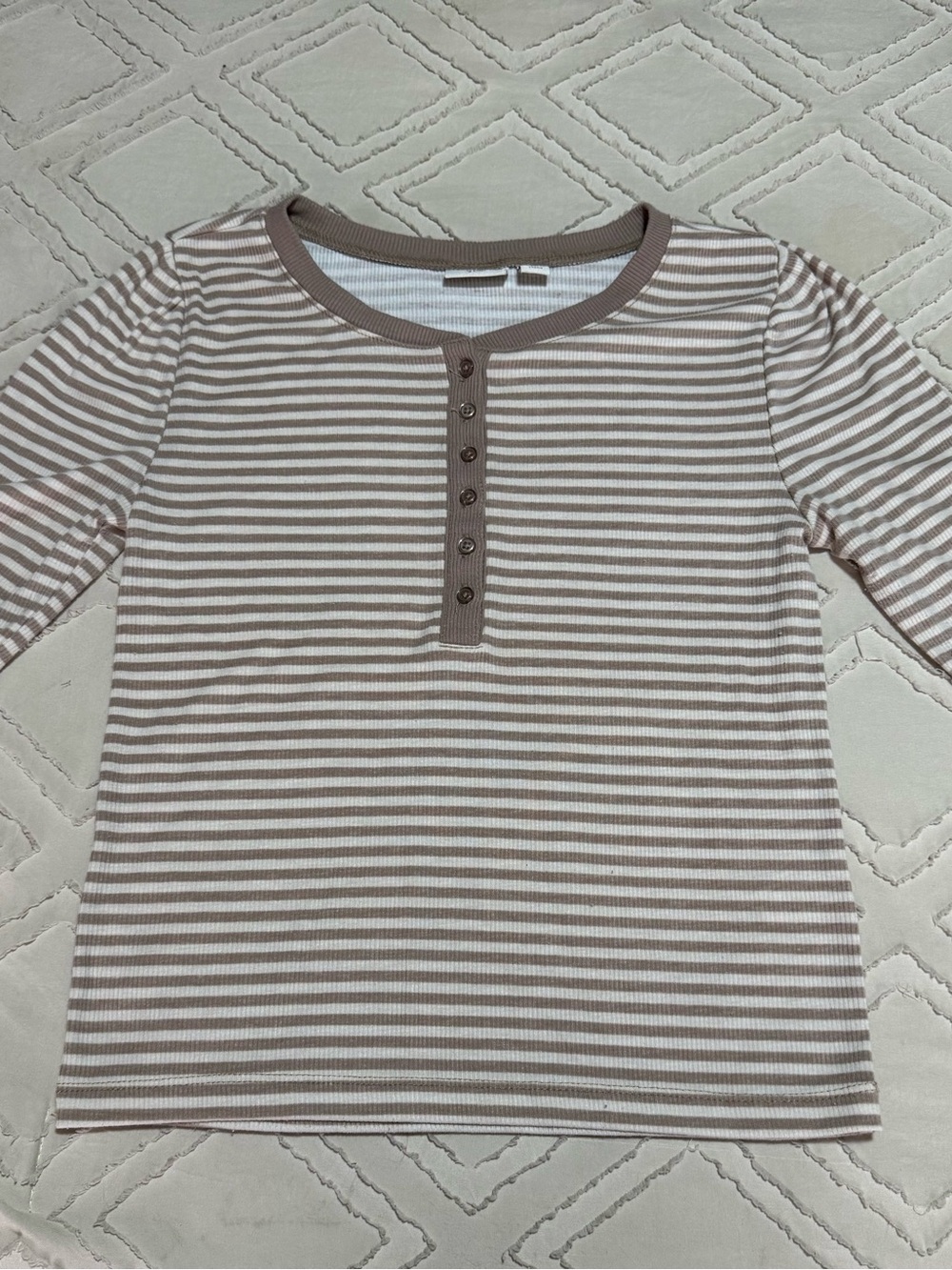 Kids Henley Top in Beige & White Stripes
